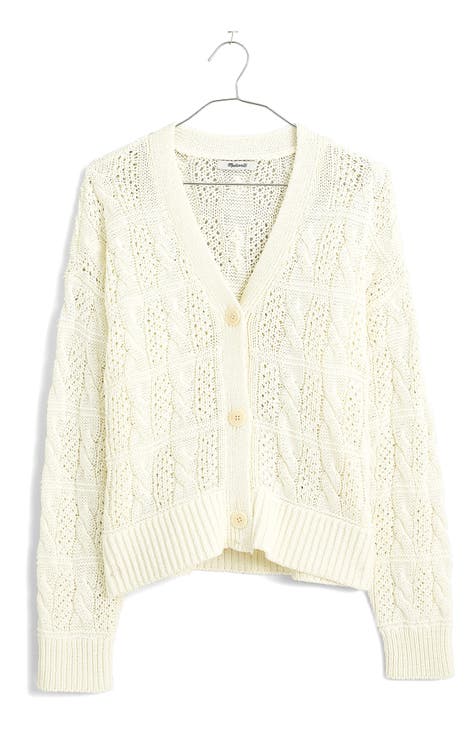 Open Stitch Cable Cotton Cardigan Sweater