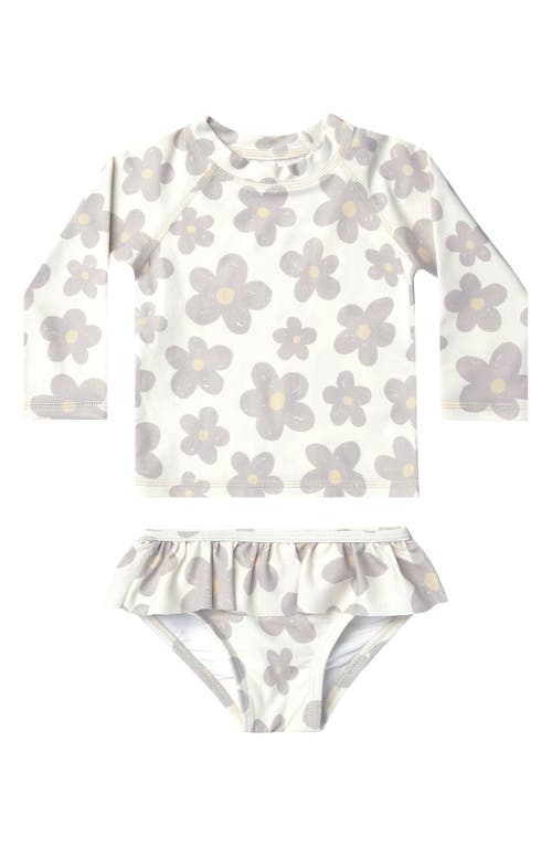 Rylee + Cru Long Sleeve Two-Piece Rashguard Swimsuit in Retro-Floral