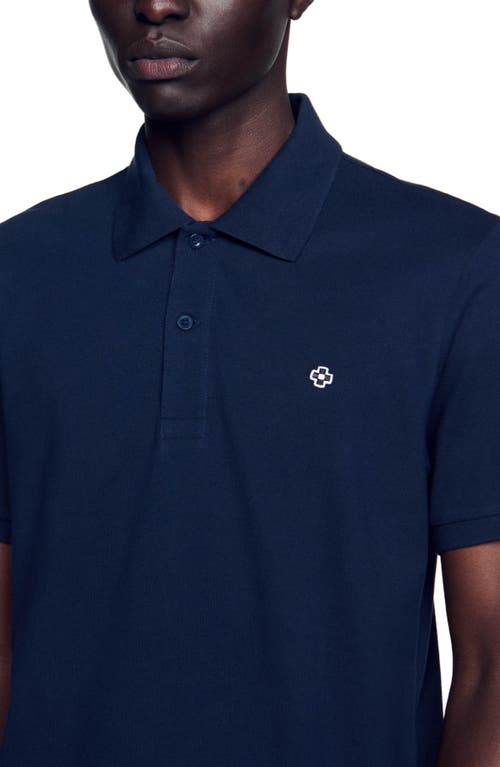 Shop Sandro Polo Shirt With Square Cross Patch In Navy Blue