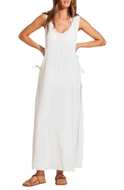 ® Vitamin A Riviera Linen & Cotton Cover-Up Dress in White Crinkle Linen
