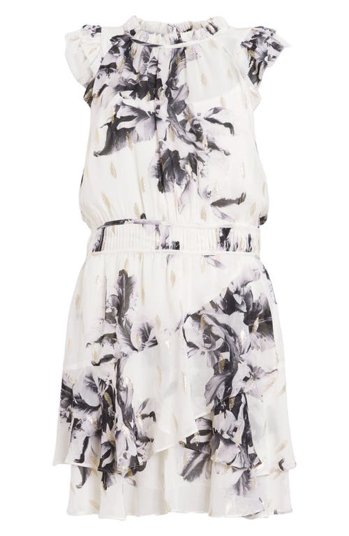 Shop Allsaints Caylan Floral Print Metallic Minidress In Monica Ecru White