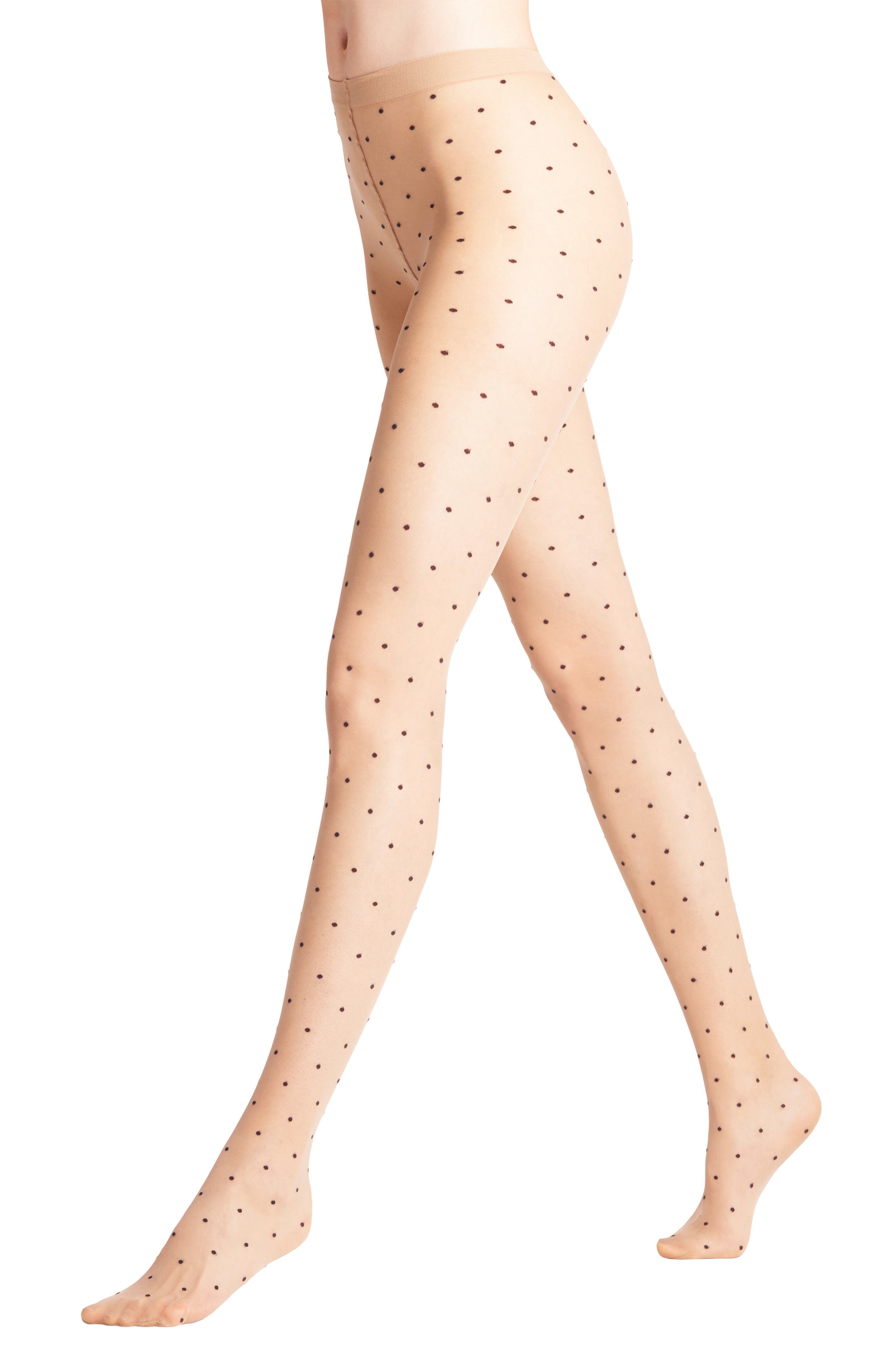 PLUS SIZE LX 1X NUDE SHEER WOVEN BLACK POLKA HEART DOTS TIGHTS BY NORDSTROM NIB