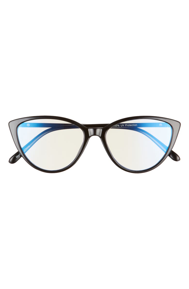 BP. 55mm Cat Eye Blue Light Blocking Glasses, Main, color, BLACK