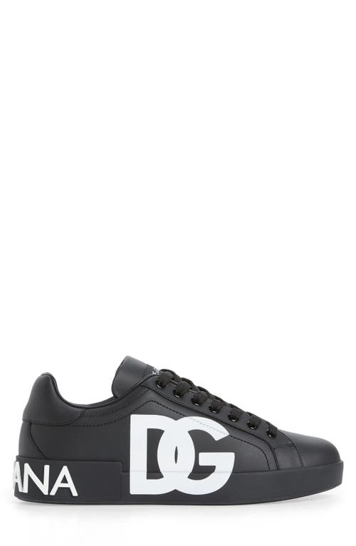 Dolce & Gabbana Portofino Sneakers In Black Calf Leather With White Logo In Black/black