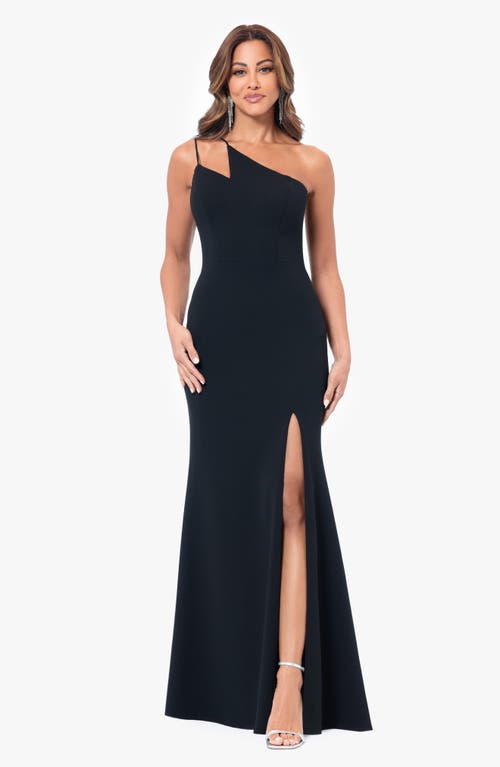 Shop Xscape Evenings One-shoulder Scuba Crepe Gown In Black