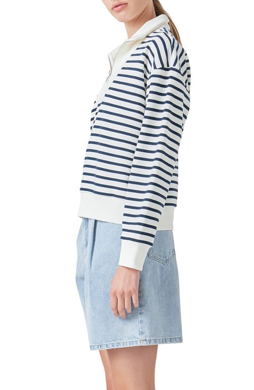 Grey Lab Stripe Terry Cloth Pullover In White/navy