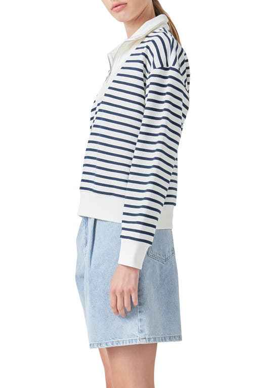 Shop Grey Lab Stripe Terry Cloth Pullover In White/navy