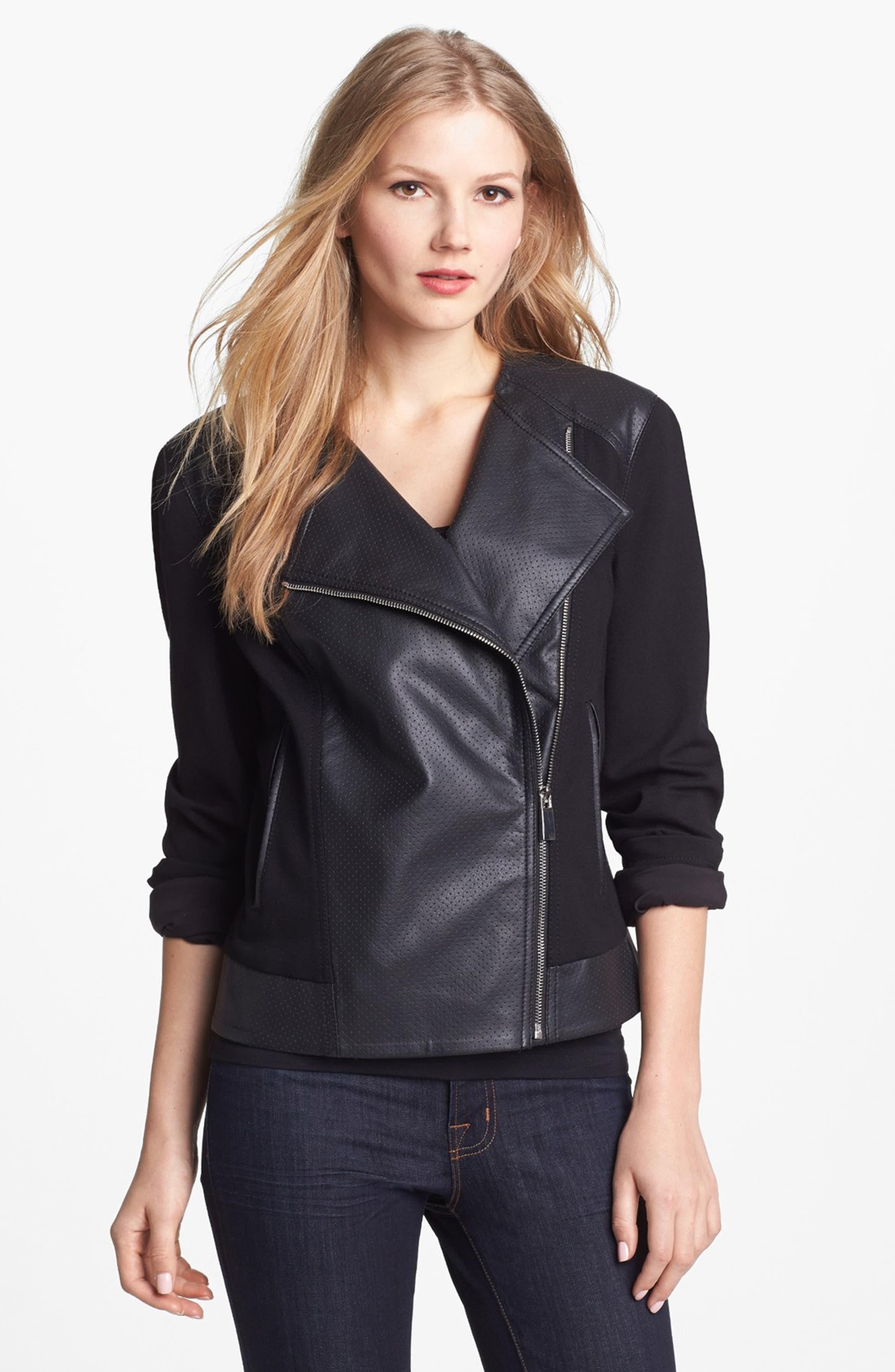Vince Camuto Ponte & Perforated Faux Leather Moto Jacket | Nordstrom