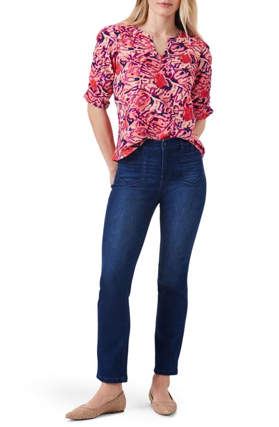Shop Nzt By Nic+zoe Floral Ruched Sleeve Top In Pink Multi