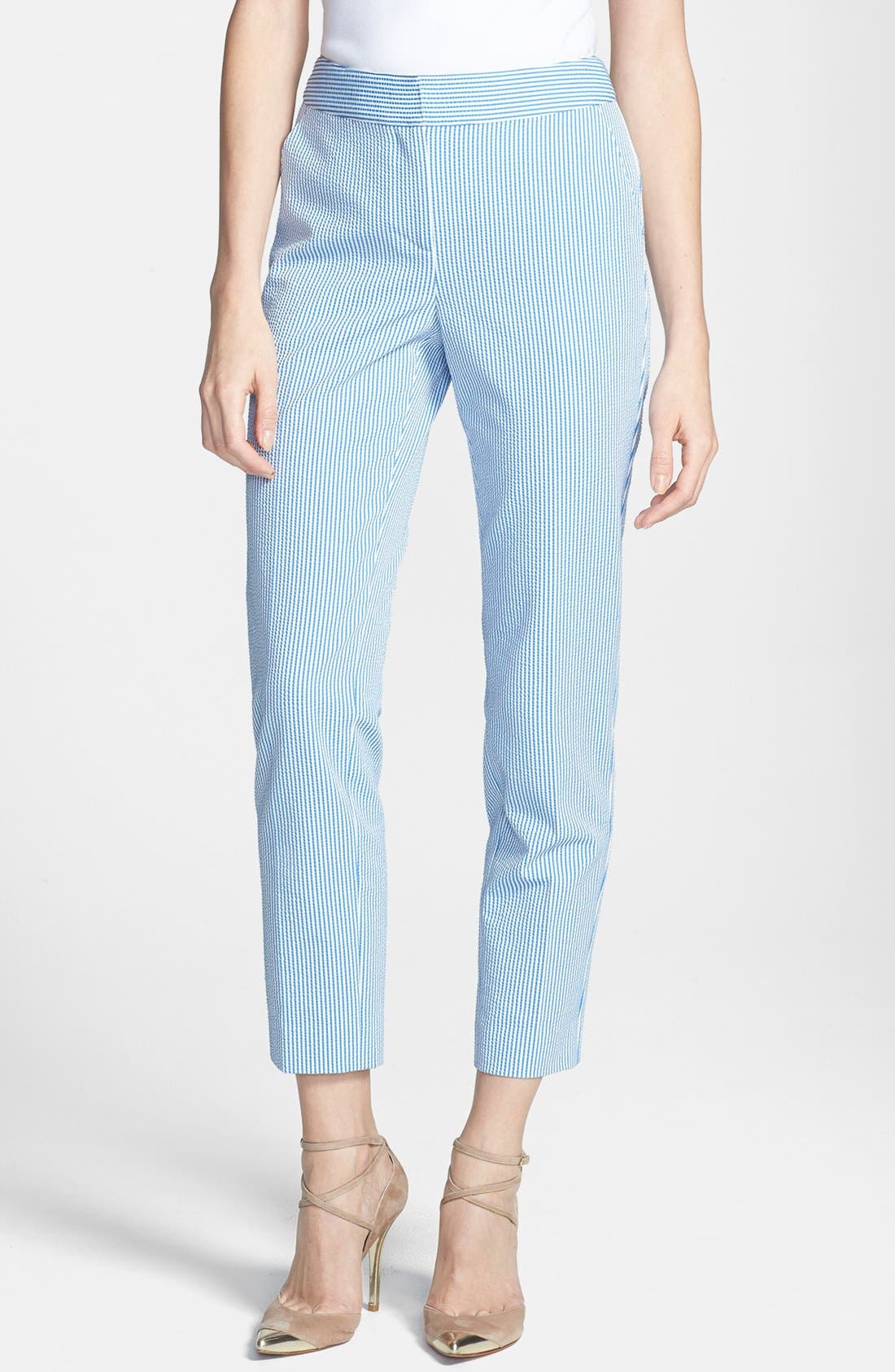 St. John Yellow Label 'Emma' Stretch Seersucker Capri Pants Nordstrom