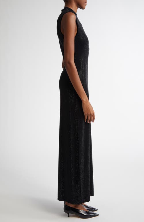 Lela Rose Rhinestone Mock Neck Knit Gown In Black
