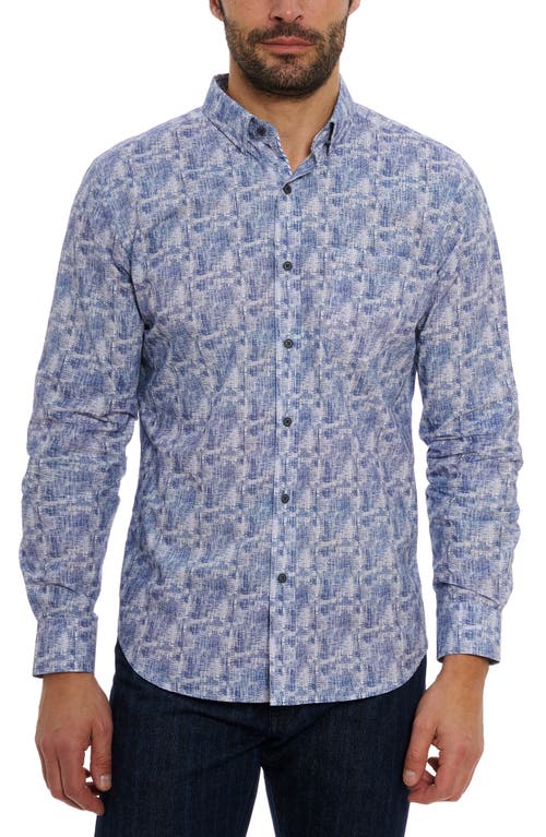 Chastin Abstract Print Button-Up Shirt in Blue