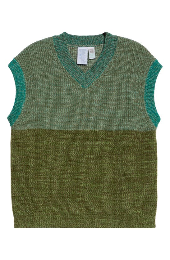 Waste Yarn Project Ida Wool Blend V-neck Sweater Vest In Tonal Green