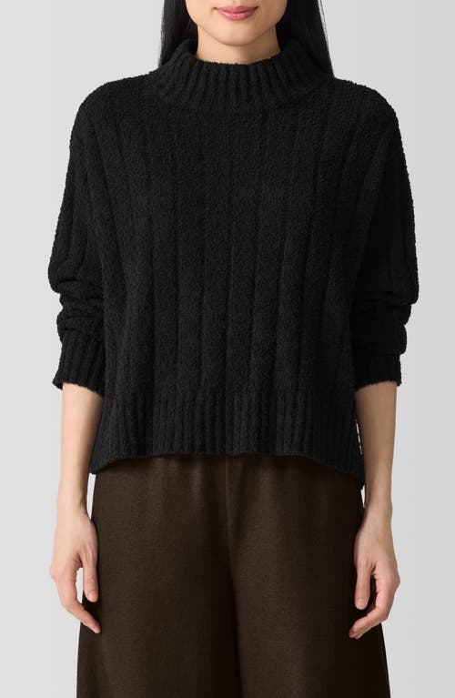 Eileen Fisher Mock Neck Ribbed Sweater in Black 