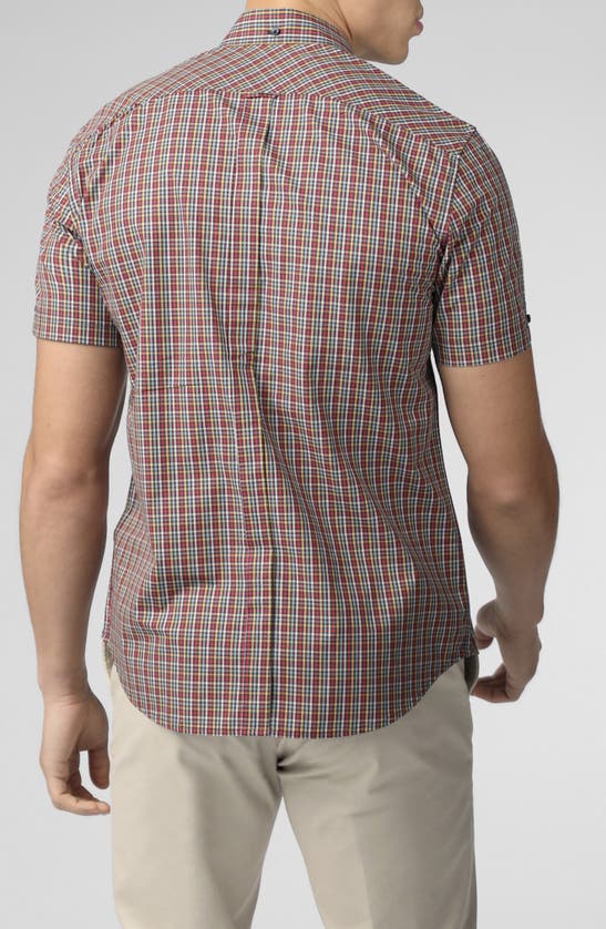 Shop Ben Sherman Mini Gingham Short Sleeve Button-down Shirt In Scarlet