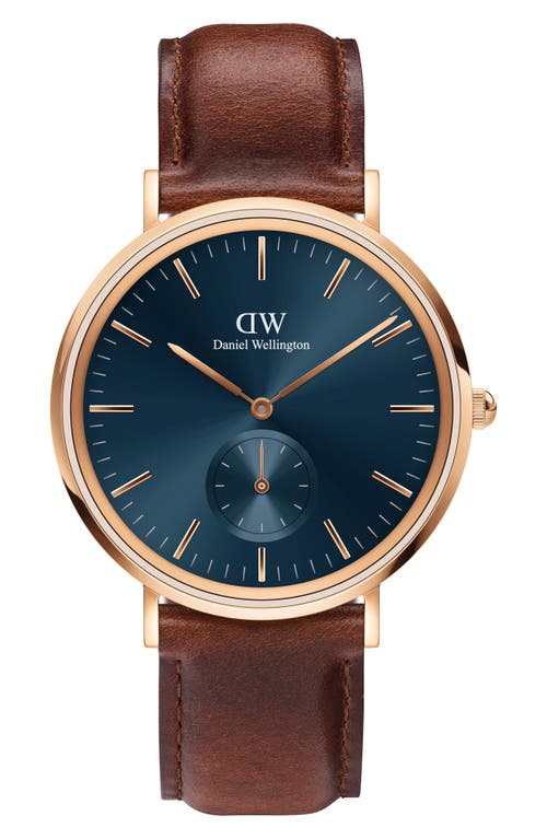 Daniel Wellington Classic Multi Eye Leather Strap Watch, 40mm In Rose Gold