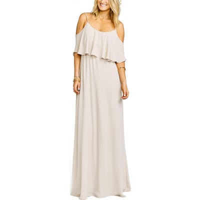 Show Me Your Mumu Caitlin Cold Shoulder Chiffon Gown, Beige