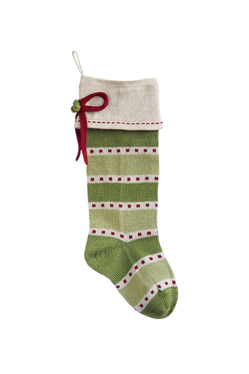 Melange Collection Green Stripe Stocking With Bow In Green