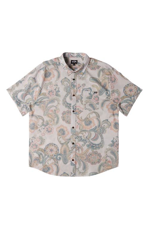 Sundays Print Short Sleeve Button-Up Shirt in Foam