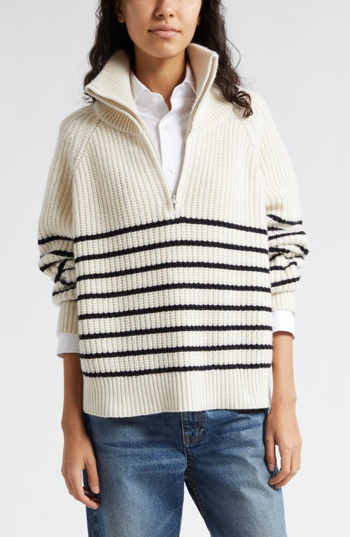 Shop Nili Lotan Amelina Half Zip Cashmere Sweater In Ivory/dark Navy Stripe