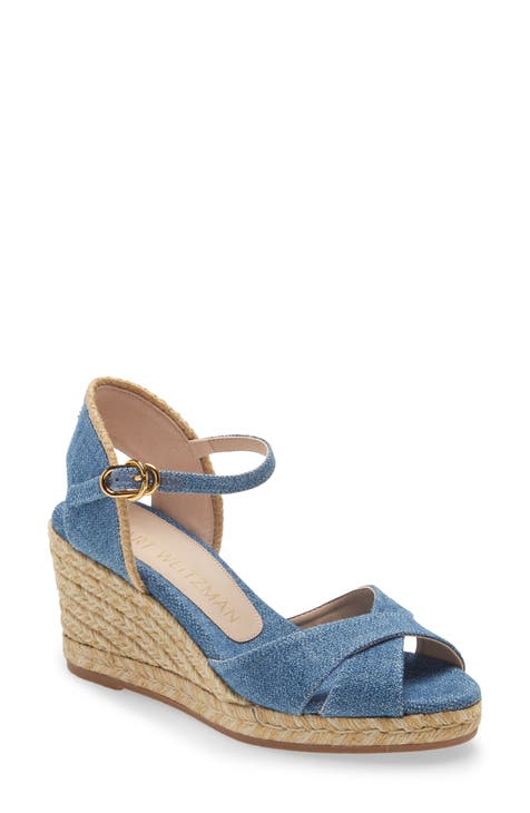 Stuart Weitzman Women's Love Knot Espadrille Wedge Sandals - Washed Blue - Size 10