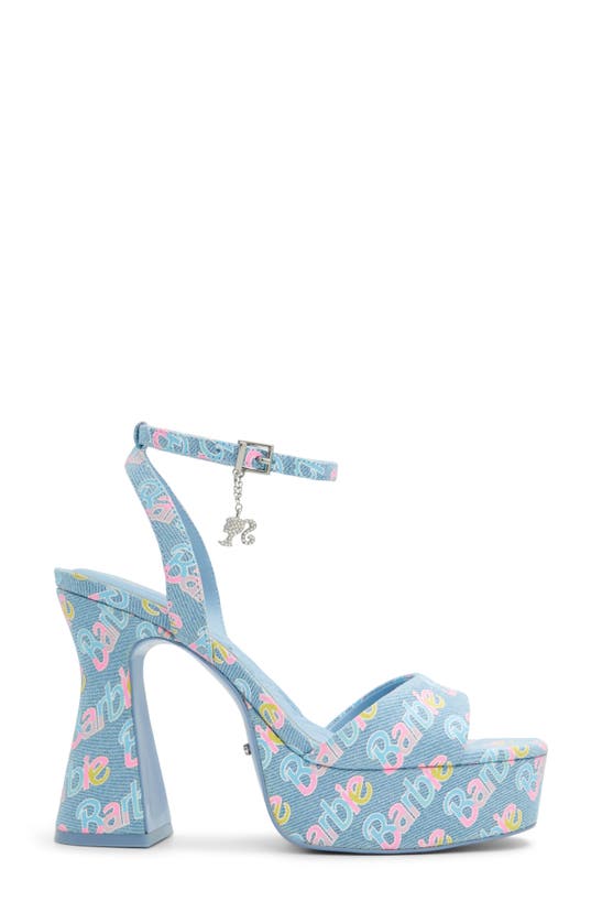 Shop Aldo X Barbie Party Ankle Strap Platform Sandal In Denim Light Blue