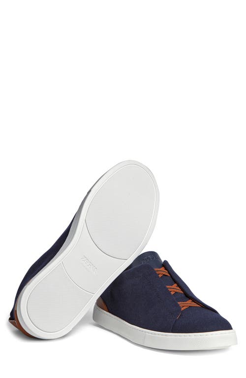 Shop Zegna Triple Stitch Flannel Sneaker In Navy