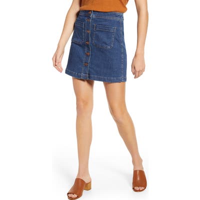 Madewell Patch Pocket A-Line Stretch Denim Miniskirt, Blue