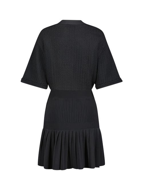 Mac Duggal Short Sleeve Pleated Hem Detail Button Up Sweater Dress In Black
