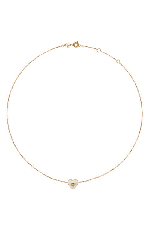 Shop Tory Burch Kira Heart Pendant Necklace In Tory Gold/mother Of Pearl