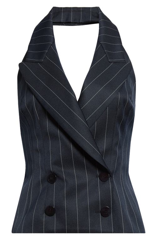 Shop Laquan Smith Pinstripe Tailored Halter Vest In Navy