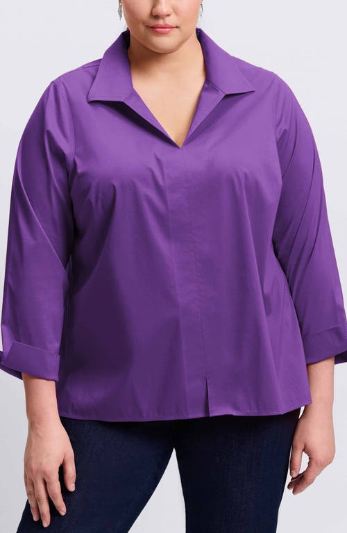 Shop Foxcroft Agnes Smocked Cuff Blouse In Purple Topaz