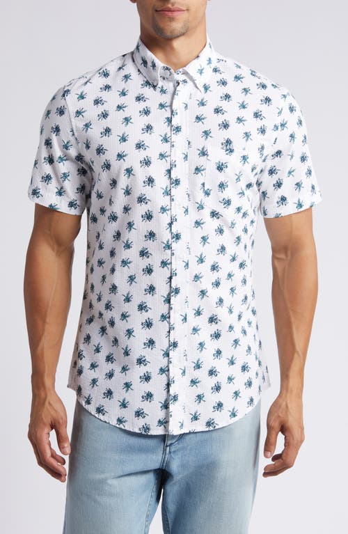 14th & Union Cotton Seersucker Short Sleeve Button-up Shirt In White- Blue Bird Toil