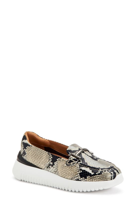 Aquatalia Callee Snakeskin Embossed Horsebit Loafer In Pearl