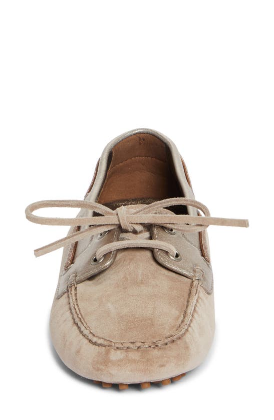 Shop Brunello Cucinelli Monili Trim Metallic Leather & Suede Driving Shoe In Light Brown