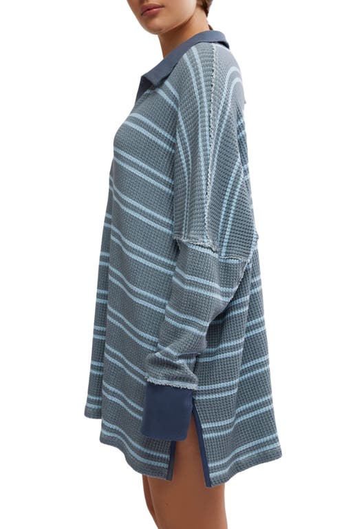 Shop Free People Stripe Long Sleeve Stretch Cotton Waffle Knit Tunic Top In Heather Grey Combo