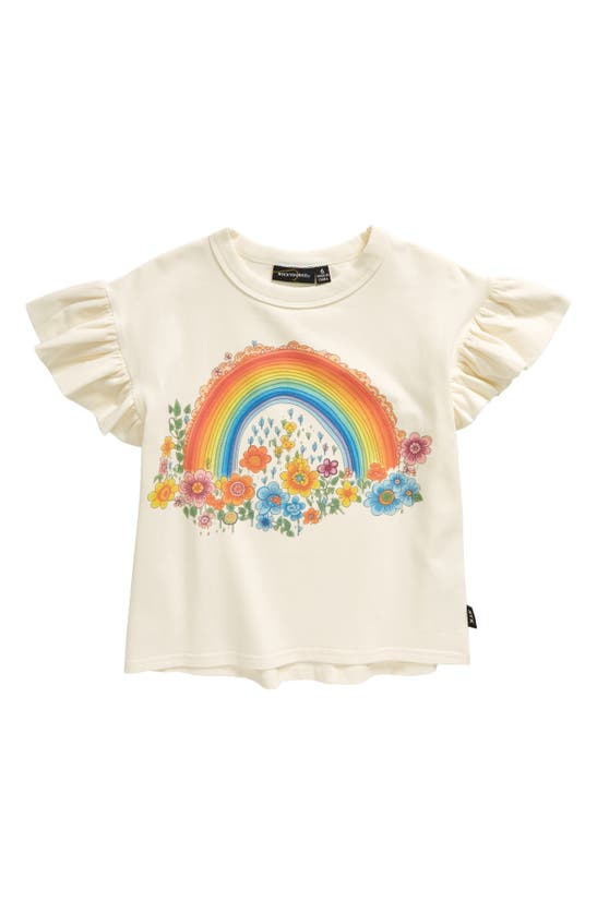 Shop Rock Your Baby Kids' Rainbows & Flowers Flutter Sleeve T-shirt In Cream