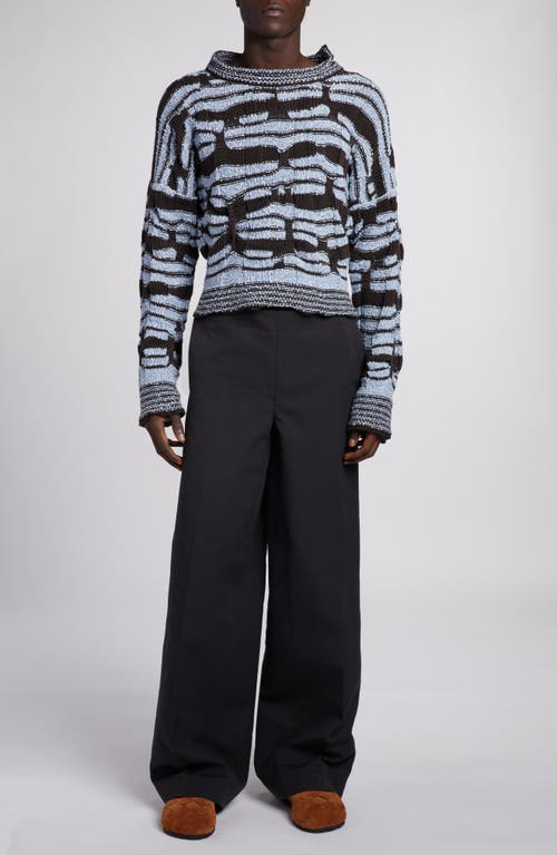 Shop Bottega Veneta Distorted Stripe Cotton & Linen Sweater In Admiral/fondant