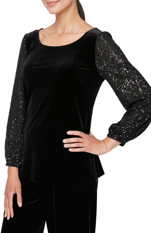 Alex Evenings Sequin Sleeve Velvet Top in Black at Nordstrom, Size Medium