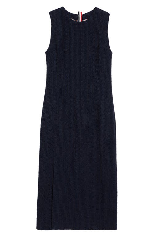 Thom Browne Textured Weave Sleeveless Midi Dress In Navy