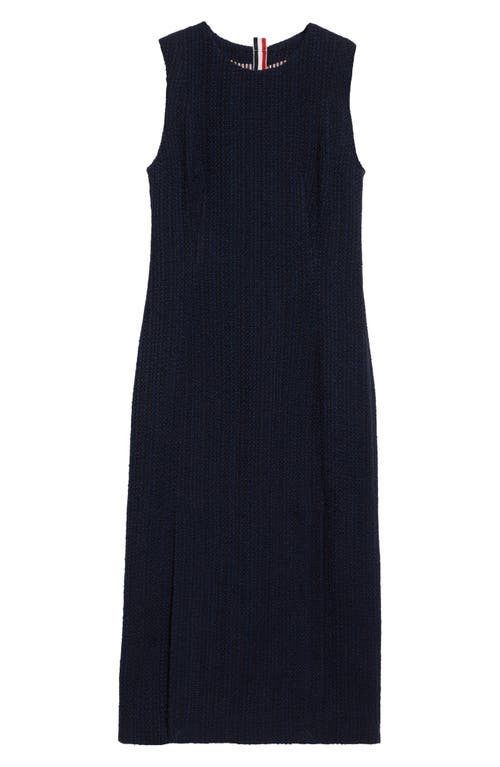 Shop Thom Browne Textured Weave Sleeveless Midi Dress In Navy