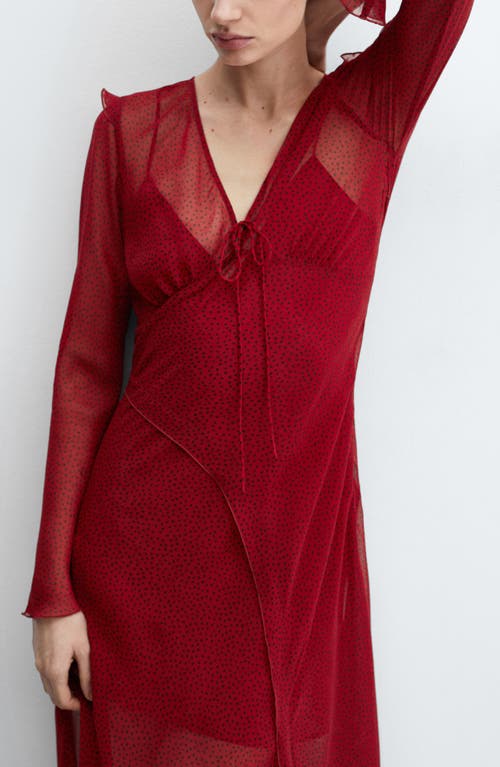 Shop Mango Print Semisheer Long Sleeve Maxi Dress In Red