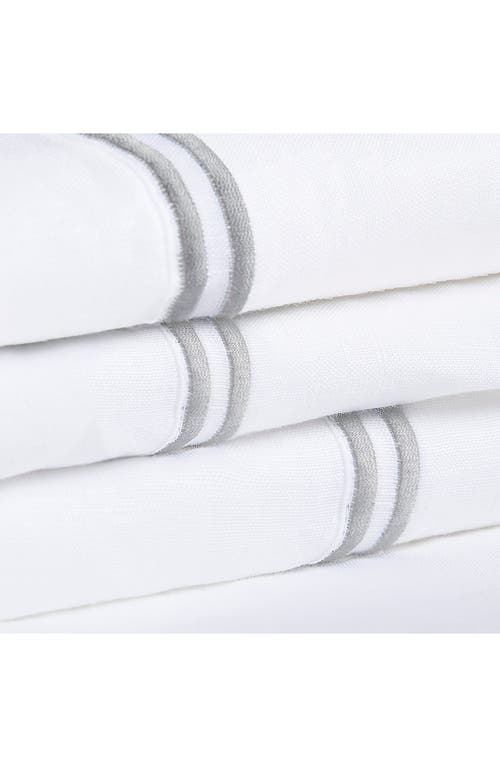 Shop Melange Home White Queen Linen 2 Stripe Embroidered Sheet 4-piece Set In White/s Grey