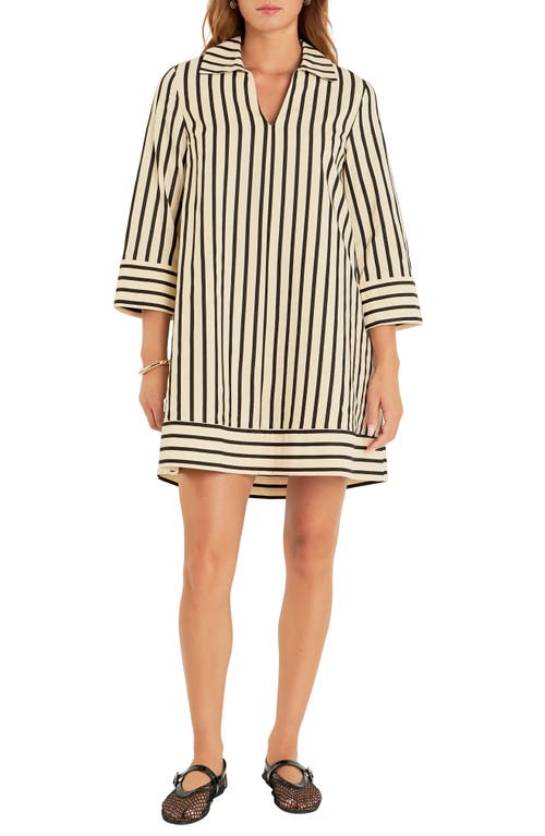 English Factory Stripe Three-quarter Sleeve Dress In Beige/black