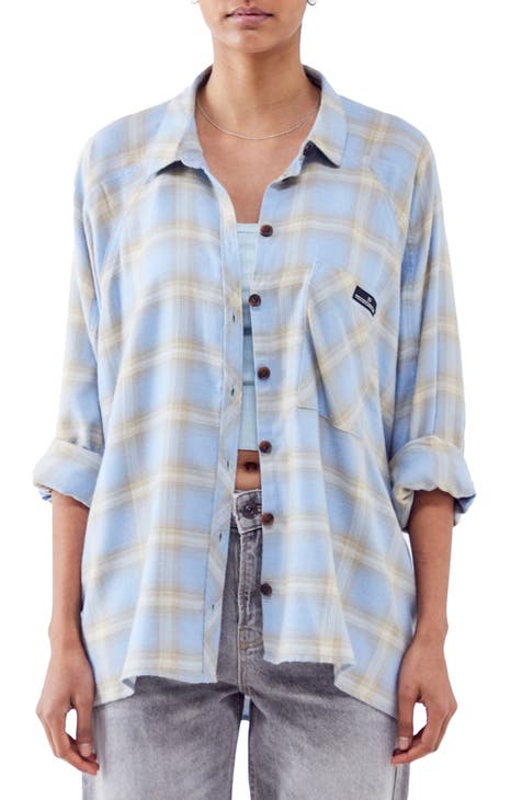 Jess Oversized Plaid Flannel Shirt in White/Green Plaid | Size Medium/Large | 100% Cotton | American Threads