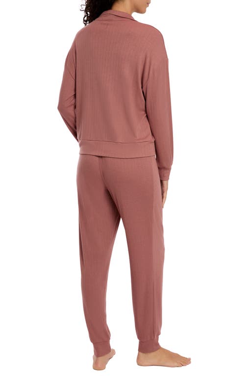 Danskin Double Sided Rib Long Sleeve Knit Pajamas In Coffee Cream