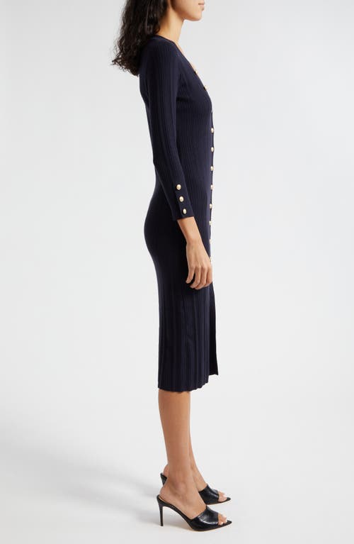 L Agence L'agence Kyra Rib Three-quarter Sleeve Sweater Dress In Midnight/gold