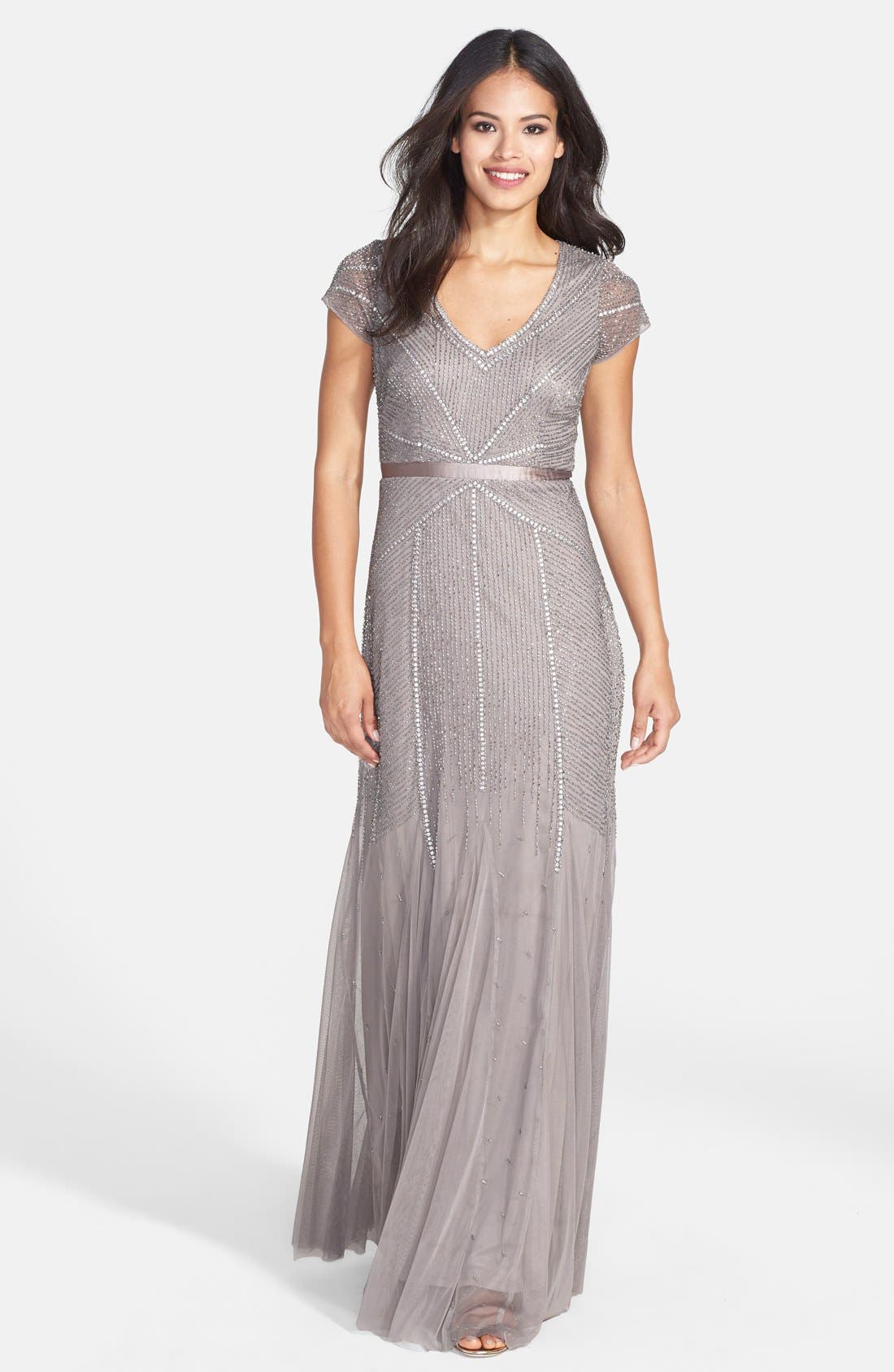 Adrianna Papell Beaded Mesh VNeck Trumpet Gown Nordstrom