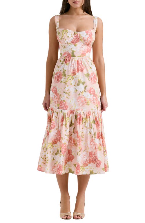 Elia Floral Stretch Cotton Blend Corset Sundress in Peony Print