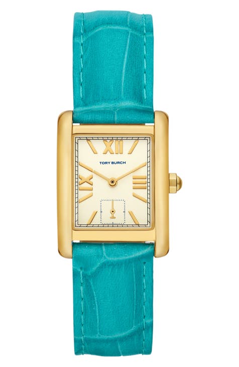 The Eleanor Croc Embossed Leather Strap Watch, 25mm x 34mm